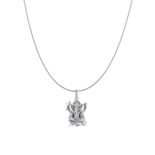 Akshat Sapphire Sterling Silver (92.5% purity) God Ganesha Chain Pendant (Pendant with Snake Chain) for Men & Women Pure Silver Lord Ganapathy Chain Locket for Good Health & Wealth