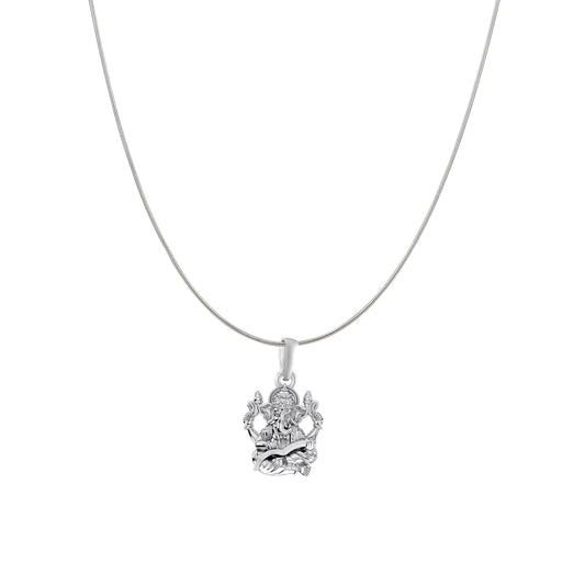Akshat Sapphire Sterling Silver (92.5% purity) God Ganesha Chain Pendant (Pendant with Snake Chain) for Men & Women Pure Silver Lord Ganapathy Chain Locket for Good Health & Wealth
