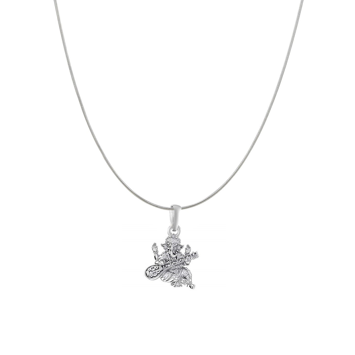 Akshat Sapphire Sterling Silver (92.5% purity) God Ganesha Chain Pendant (Pendant with Snake Chain) for Men & Women Pure Silver Lord Ganapathy Chain Locket for Good Health & Wealth