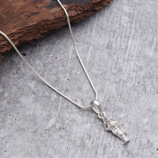 Akshat Sapphire Sterling Silver (92.5% purity) Goddess Laxmi Ji Chain Pendant (Pendant with Snake Chain) for Men & Women Pure Silver Lord Laxmi Ji Chain Locket for Health & Wealth