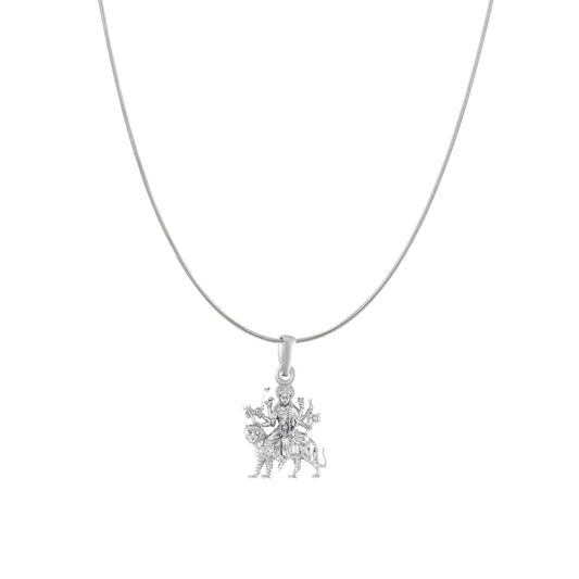 Akshat Sapphire Sterling Silver (92.5% purity) Goddess Durga Maa Chain Pendant (Pendant with Snake Chain) for Men & Women Pure Silver Durga Maa chain Locket for Good Health & Wealth