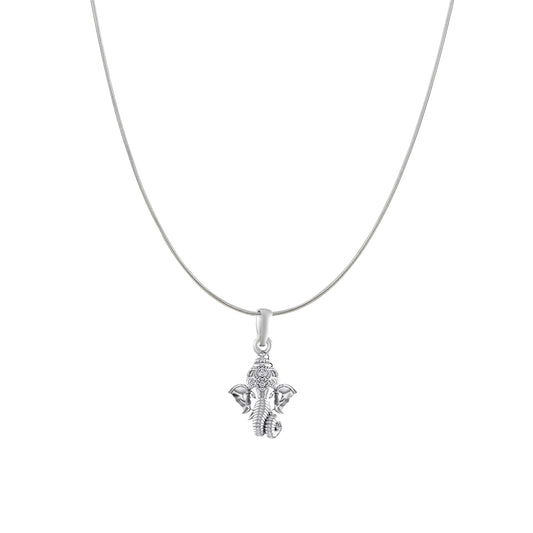 Akshat Sapphire Sterling Silver (92.5% purity) God Ganesha Chain Pendant (Pendant with Snake Chain) for Men & Women Pure Silver Lord Ganapathy Chain Locket for Good Health & Wealth