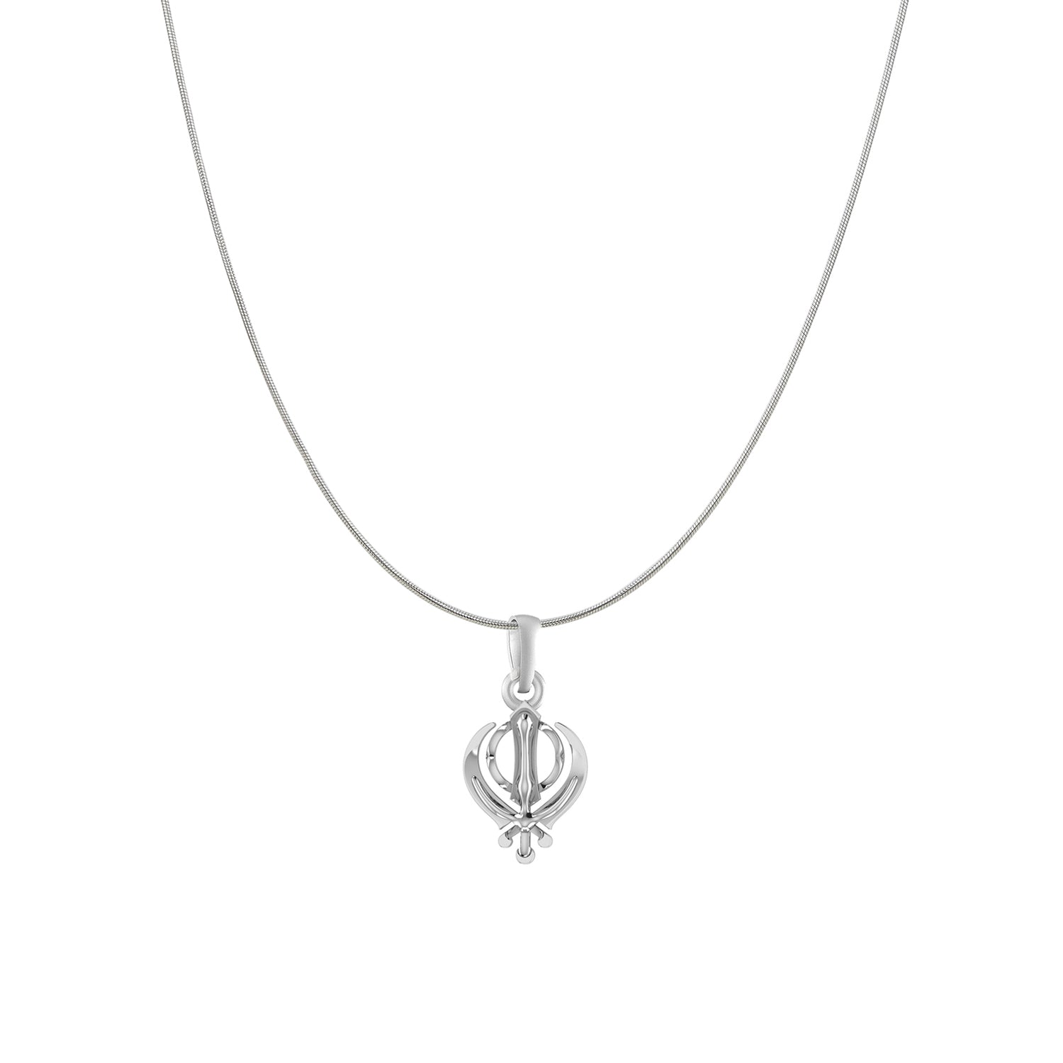 Akshat Sapphire Sterling Silver (92.5% purity) Sikh Khanda Symbol chain Pendant (Pendant with Snake Chain) for Men and Women Pure Silver spiritual Punjabi Sikh Sardar khanda symbol chain Locket for Good Luck, Health & Wealth