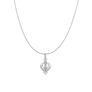 Akshat Sapphire Sterling Silver (92.5% purity) Sikh Khanda Symbol chain Pendant (Pendant with Snake Chain) for Men and Women Pure Silver spiritual Punjabi Sikh Sardar khanda symbol chain Locket for Good Luck, Health & Wealth