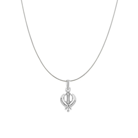 Akshat Sapphire Sterling Silver (92.5% purity) Sikh Khanda Symbol chain Pendant (Pendant with Snake Chain) for Men and Women Pure Silver spiritual Punjabi Sikh Sardar khanda symbol chain Locket for Good Luck, Health & Wealth