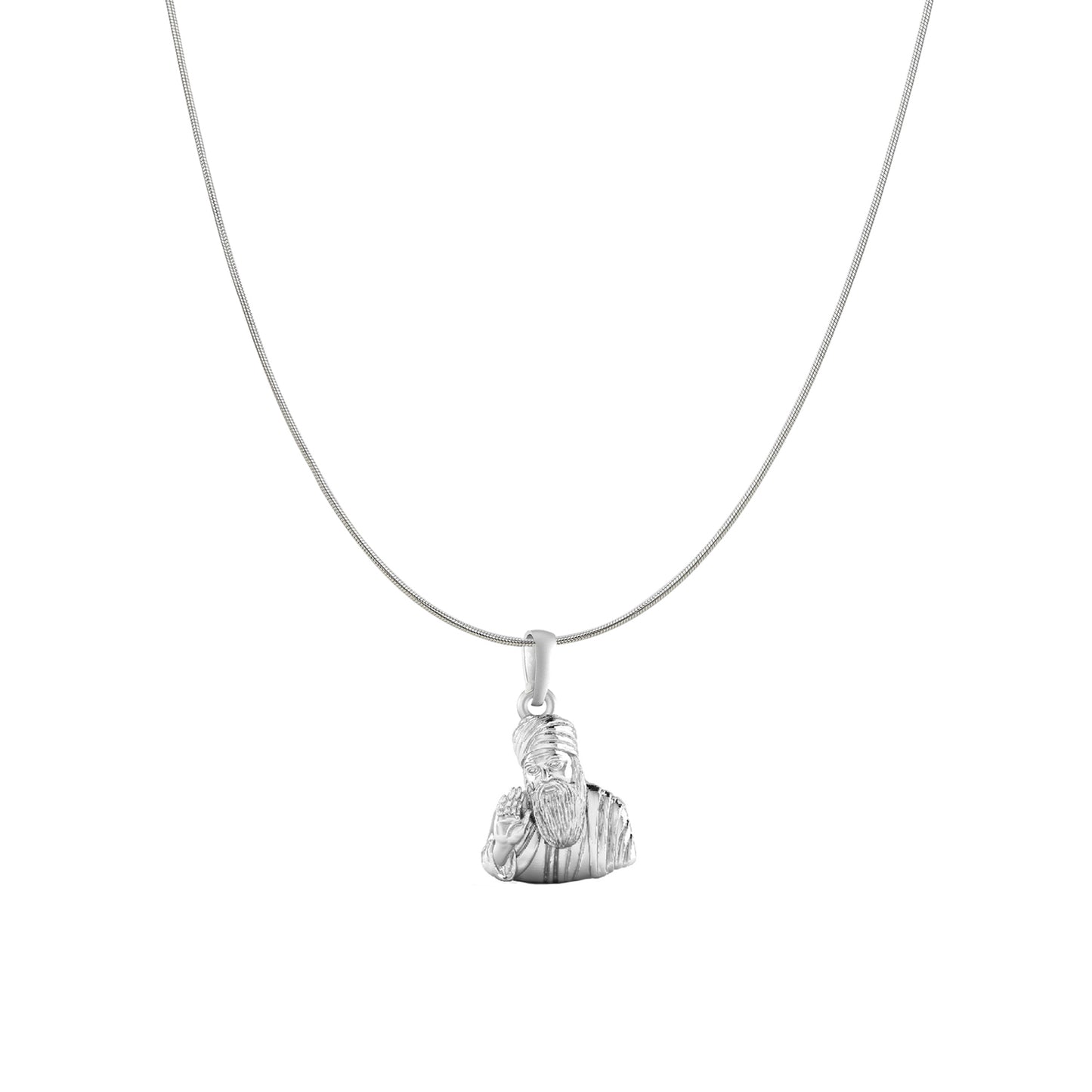 Guru Nanak Chain Pendant (Pendant with Snake Chain) for Men and women Pure Silver spiritual Punjabi Sikh Sardar Baba Guru Nanak Chain Locket for Good Luck, Health & Wealth
