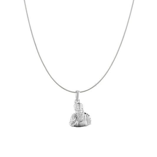 Guru Nanak Chain Pendant (Pendant with Snake Chain) for Men and women Pure Silver spiritual Punjabi Sikh Sardar Baba Guru Nanak Chain Locket for Good Luck, Health & Wealth