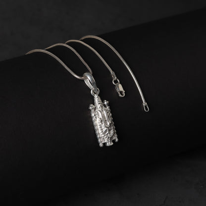 Sterling Silver (92.5% Purity) Pure Silver God Tirupati Bala Ji Chain Pendant (Locket with Snake Chain) for Men & Women