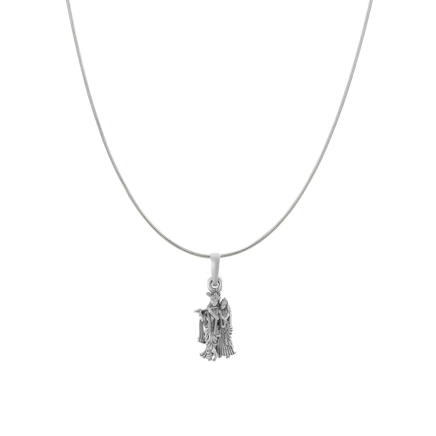 Akshat Sapphire Sterling Silver (92.5% purity) God Radha Krishna Chain Pendant (Pendant with Snake Chain) for Men & Women Pure Silver Lord Radha kishan Chain Locket for Good Health & Wealth