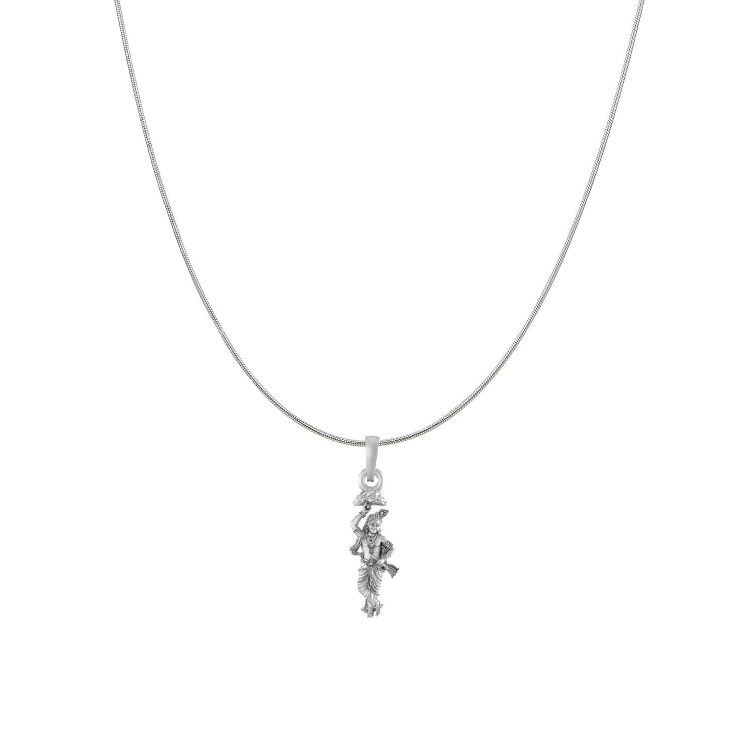 Akshat Sapphire Sterling Silver (92.5% purity) God Krishna Chain Pendant (Pendant with Snake Chain) for Men & Women Pure Silver Lord Krishna Chain Locket for Good Health & Wealth