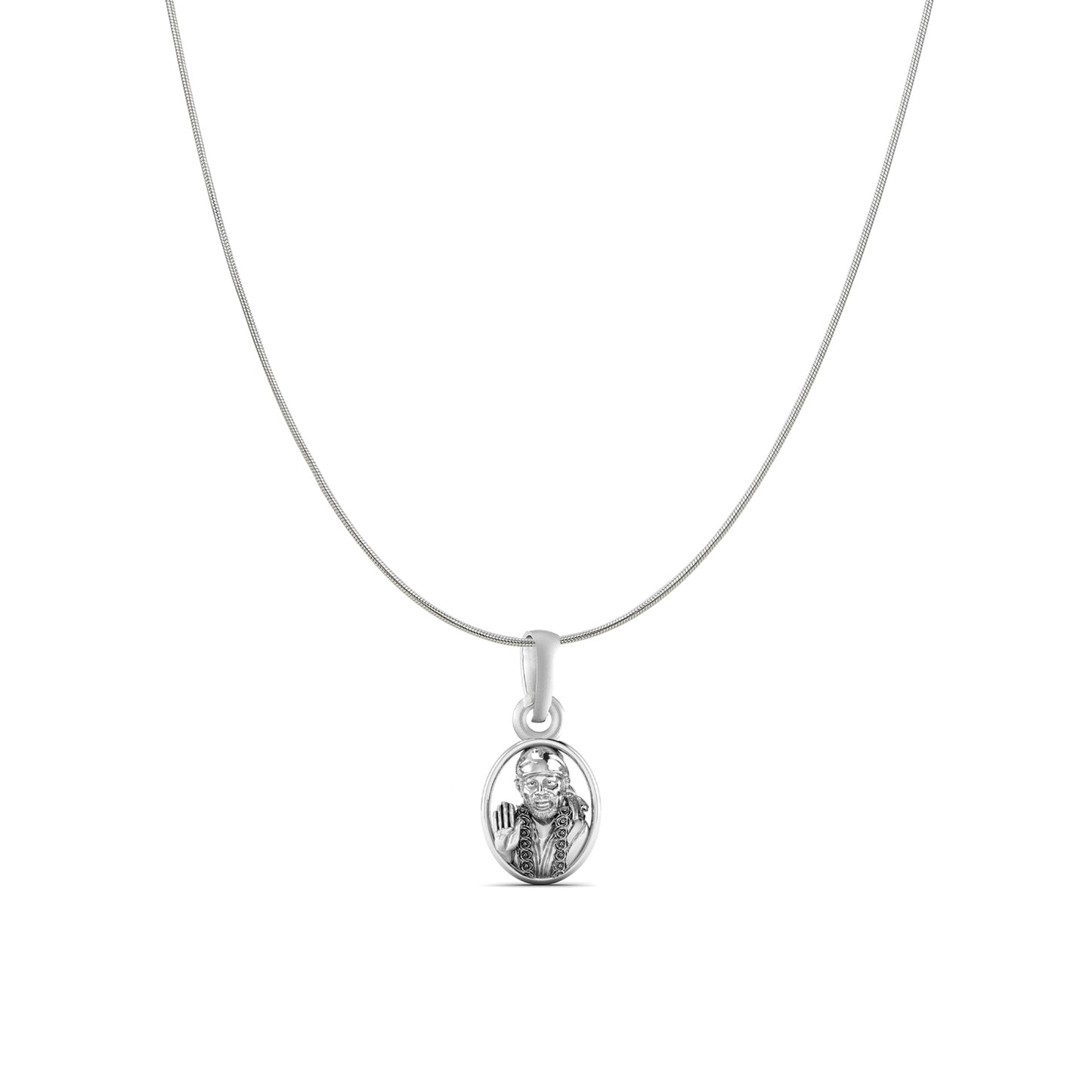 AKSHAT SAPPHIRE Sterling Silver (Silver with 92.5% purity) God Shree Sai Baba chain Pendant (Pendant with Snake Chain) for Men & Women Pure Sterling Silver Lord Sai Baba chain Locket For Good Wealth & Health