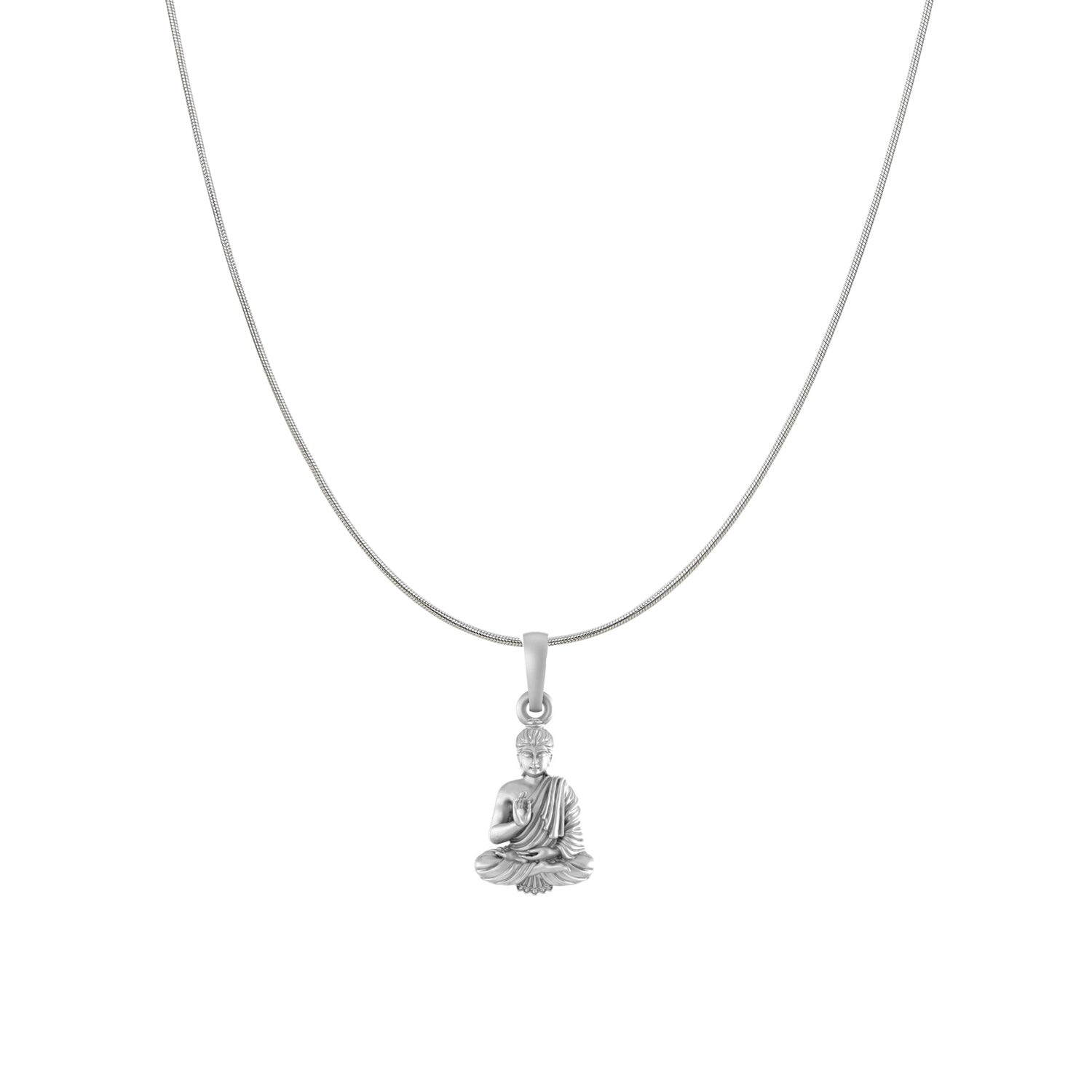 Akshat Sapphire Sterling Silver (92.5% purity) Spiritual God Gautam Buddha Chain Pendant (Pendant with Snake Chain) for Men & Women Pure Silver religious Gautam buddh Chain Locket for Good Health & Wealth