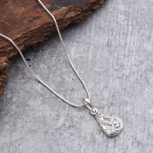Akshat Sapphire Sterling Silver (92.5% purity) God Mother Mary chain Pendant (Pendant with Snake Chain) for Men & Women Pure Silver Mother Marry chain Locket for Good Health & Wealth