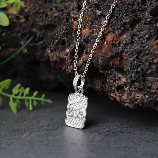 Akshat Sapphire Sterling Silver (92.5% purity) Spiritual OM Chain Pendant (Pendant with Snake Chain) for Men & Women Pure Silver Divine OM Chain Locket for Health & Wealth