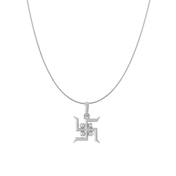 Akshat Sapphire Sterling Silver (92.5% purity) Spiritual Swastik Symbol Chain Pendant (Pendant with Snake Chain) for Men & Women Pure Silver Divine & prosperous  Swastik Chain Locket for Good Health & Wealth