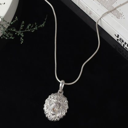 Sterling Silver (92.5% Purity) Pure Silver God Vishnu Narsimha Chain Pendant (Locket with Snake Chain) for Men & Women