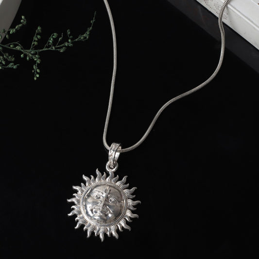 Akshat Sapphire Sterling Silver (92.5% purity) Divine God Sun Chain Pendant  (Pendant with Snake Chain) for Men & Women Pure Silver Lord Surya Chain Locket for Good Health & Wealth