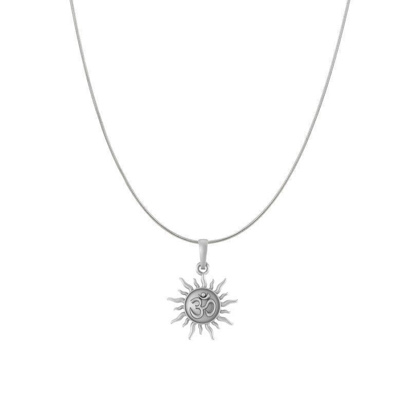 Akshat Sapphire Sterling Silver (92.5% purity) Spiritual Sun Chain Pendant (Pendant with Snake Chain-18 inches) for Women Pure Silver Divine OM Chain Locket for Health & Wealth