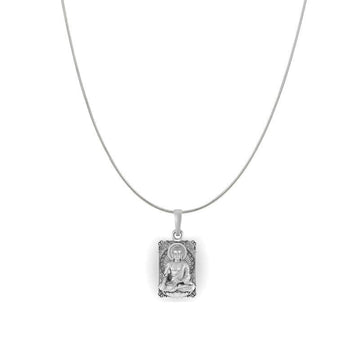 Akshat Sapphire Sterling Silver (92.5% purity) Spiritual God Gautam Buddha Chain Pendant (Pendant with Snake Chain-18 inches) for Women Pure Silver Religious Gautam Buddha Chain Locket for Good Health & Wealth