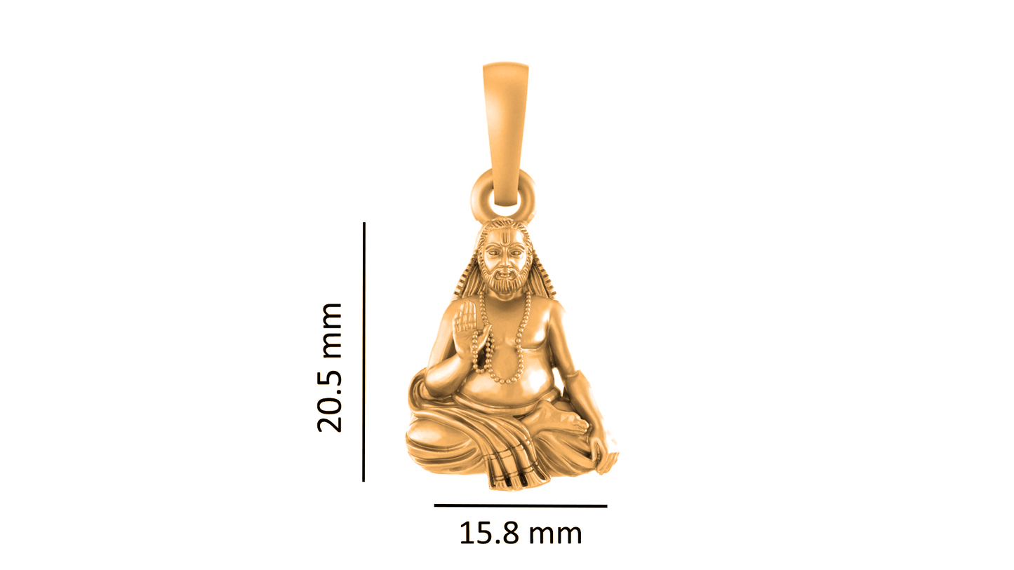 22KT Gold Plated Sterling Silver (92.5% Purity) Pure Silver Spiritual Raghavendra Swamy (Locket with Figaro Chain) for Women
