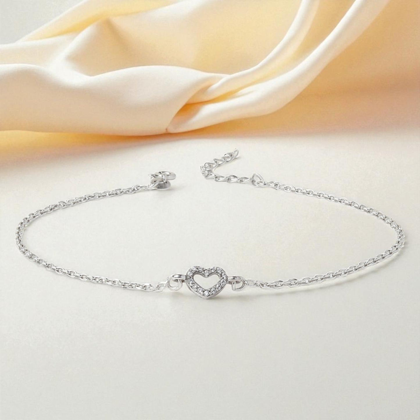 92.5% Pure Silver Rhodium Plated Forever Heart Anklet For Girls & Womens Chandi Ki Payal