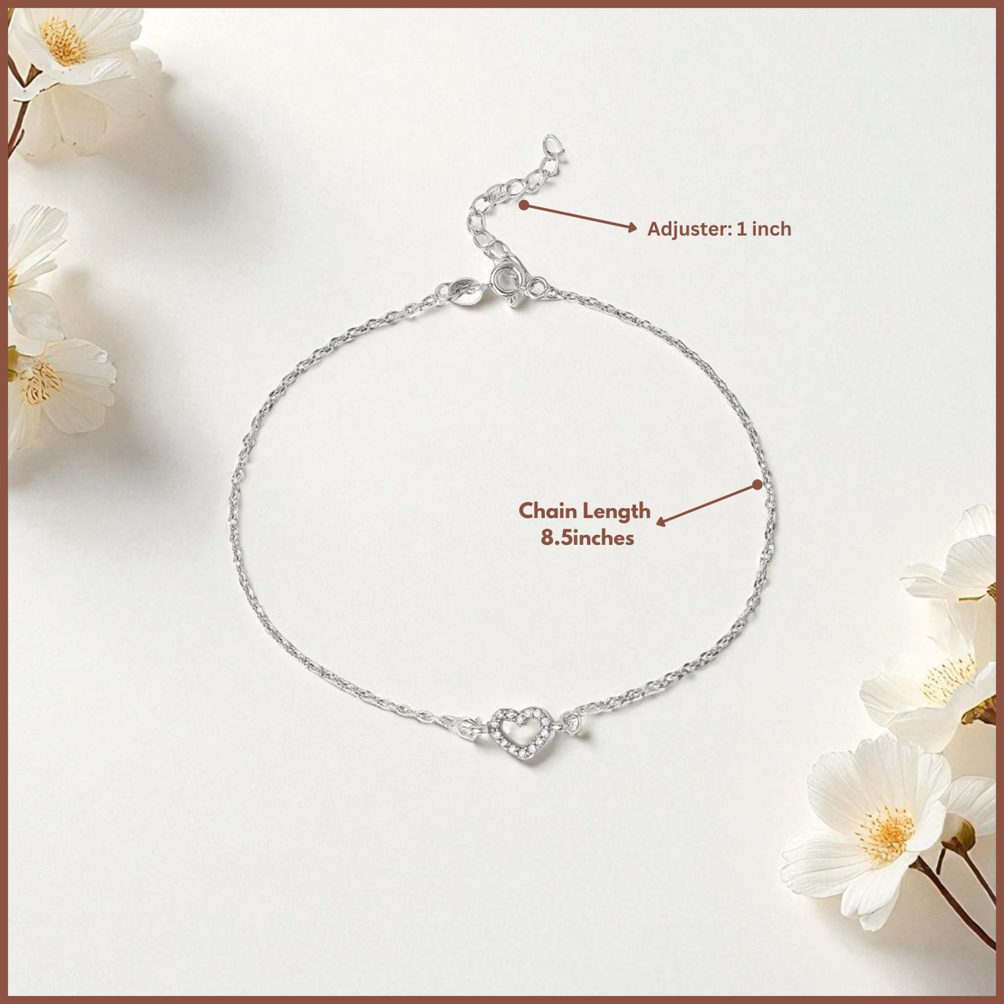 92.5% Pure Silver Rhodium Plated Forever Heart Anklet For Girls & Womens Chandi Ki Payal