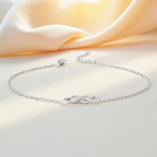 Infinity Anklet for Girls & Women by Akshat Sapphire 92.5 Pure Silver Rhodium Plated PYBCACT05