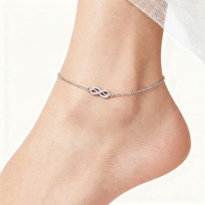 92.5% Pure Silver Rhodium Plated Trending Forever Bond Infinity Anklet For Girls & Womens Chandi Ki Payal