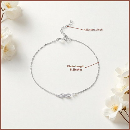 92.5% Pure Silver Rhodium Plated Trending Forever Bond Infinity Anklet For Girls & Womens Chandi Ki Payal