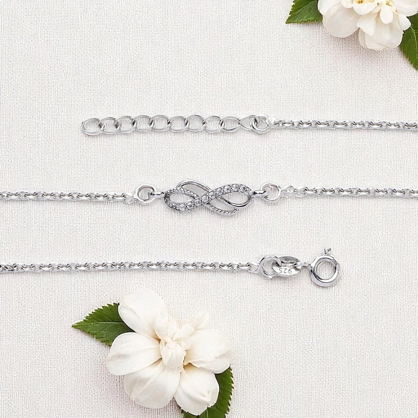 92.5% Pure Silver Rhodium Plated Trending Forever Bond Infinity Anklet For Girls & Womens Chandi Ki Payal