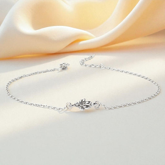 92.5% Pure Silver Rhodium Plated Shiny Pretty Leaf Anklet For Girls & Womens Chandi Ki Payal