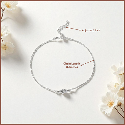 92.5% Pure Silver Rhodium Plated Shiny Pretty Leaf Anklet For Girls & Womens Chandi Ki Payal