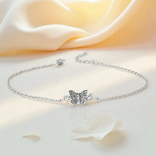 92.5% Pure Silver Rhodium Plated Angel Butterfly Anklet For Girls & Womens Chandi Ki Payal