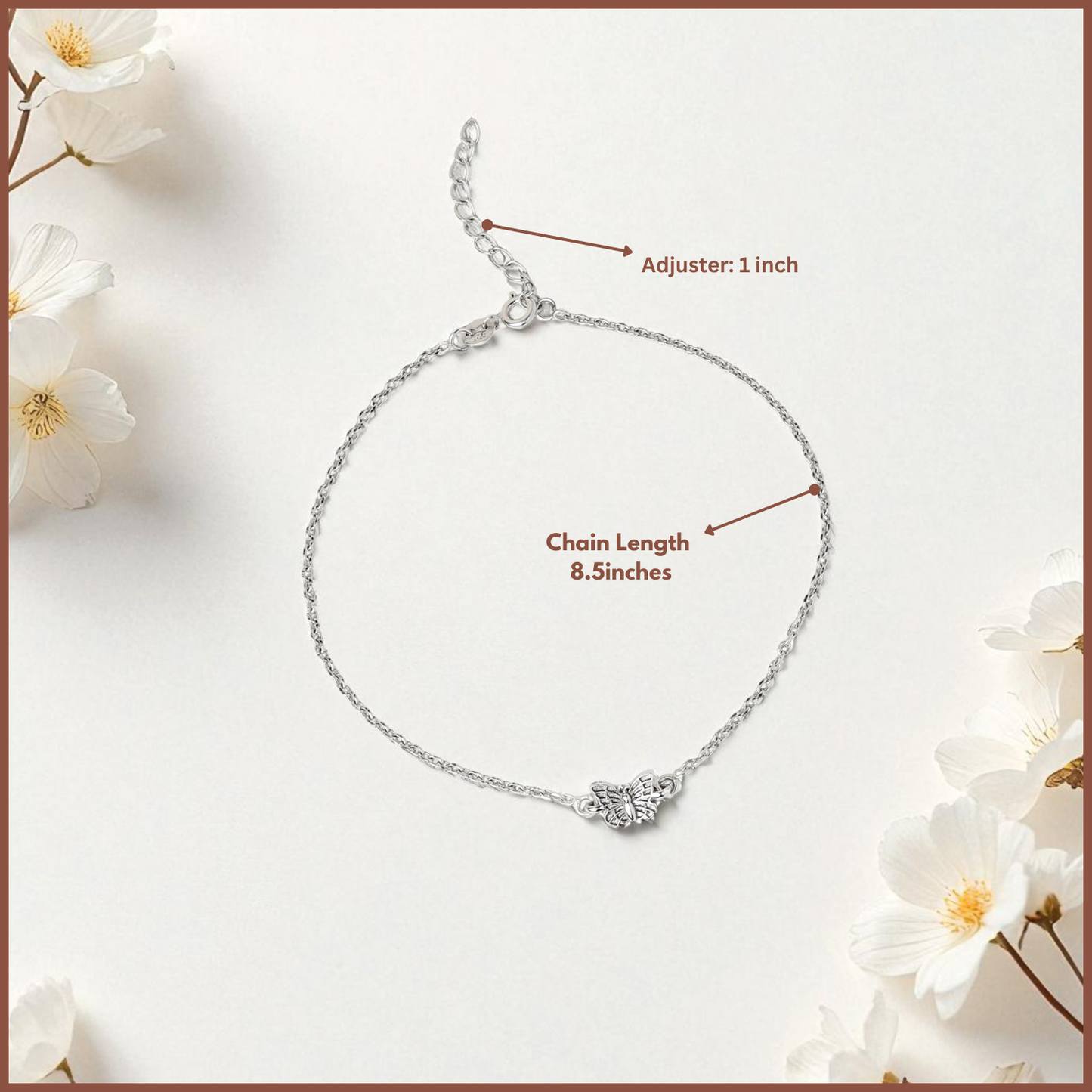 92.5% Pure Silver Rhodium Plated Angel Butterfly Anklet For Girls & Womens Chandi Ki Payal