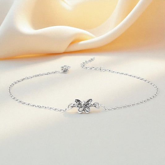 92.5% Pure Silver Rhodium Plated Cute Butterfly Anklet For Girls & Womens Chandi Ki Payal