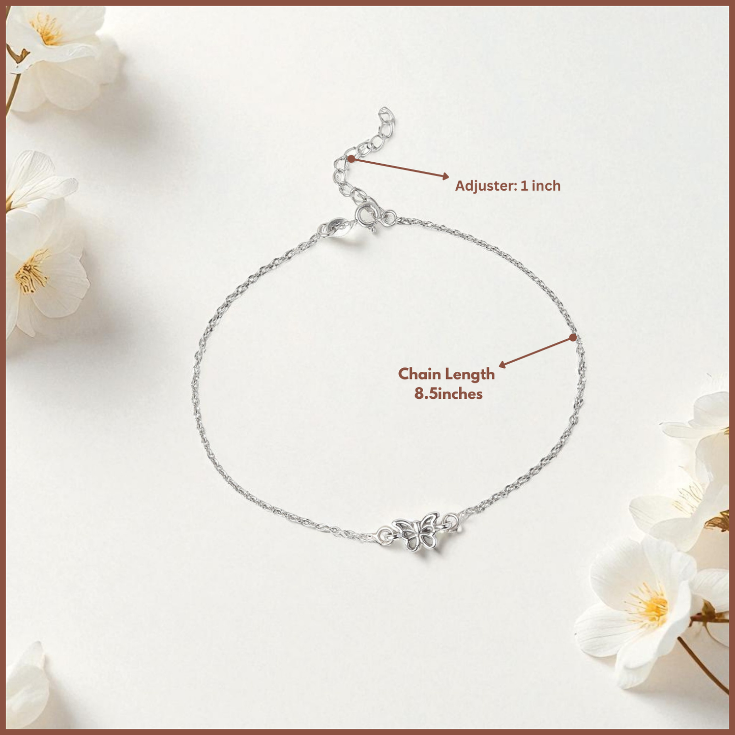 92.5% Pure Silver Rhodium Plated Cute Butterfly Anklet For Girls & Womens Chandi Ki Payal