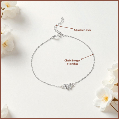 92.5% Pure Silver Rhodium Plated Cute Butterfly Anklet For Girls & Womens Chandi Ki Payal