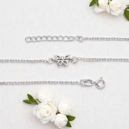 92.5% Pure Silver Rhodium Plated Cute Butterfly Anklet For Girls & Womens Chandi Ki Payal