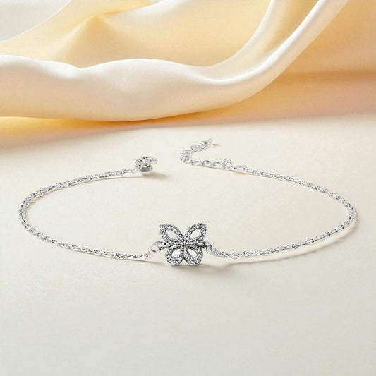92.5% Pure Silver Rhodium Plated Trendy Butterfly Anklet For Girls & Womens Chandi Ki Payal