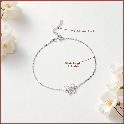 92.5% Pure Silver Rhodium Plated Trendy Butterfly Anklet For Girls & Womens Chandi Ki Payal