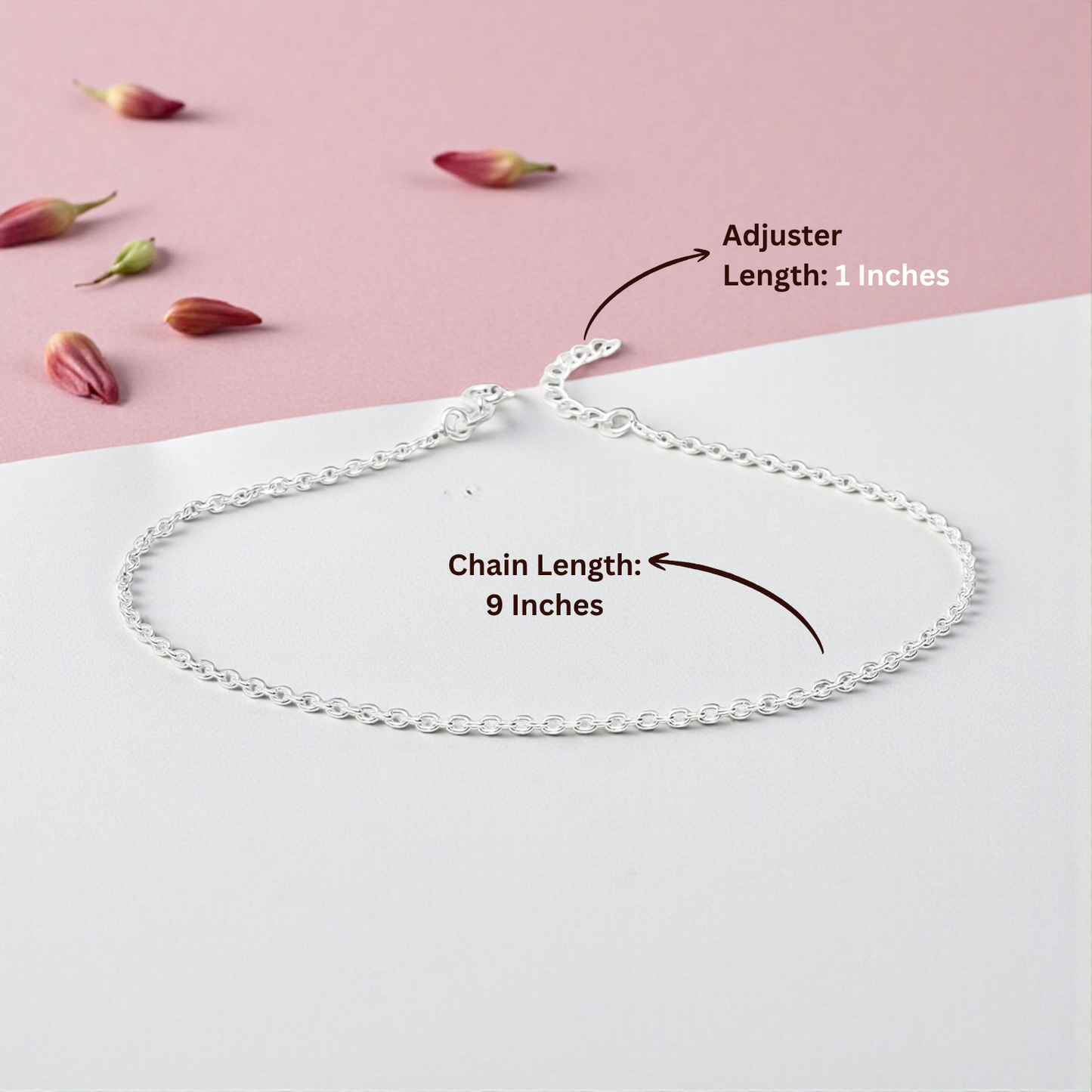 92.5% Pure Silver Rhodium Plated Plain Anchor Anklet For Girls & Womens Chandi Ki Payal