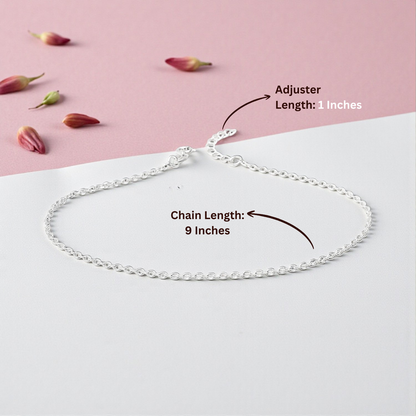 92.5% Pure Silver Rhodium Plated Plain Anchor Anklet For Girls & Womens Chandi Ki Payal