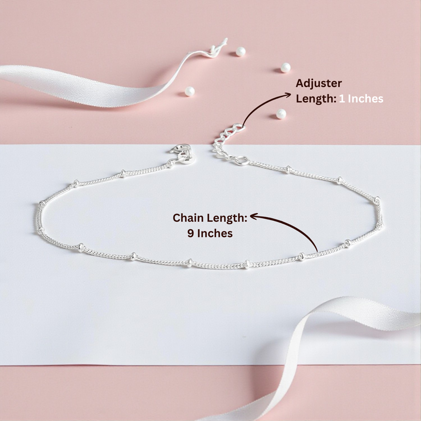 92.5% Pure Silver Rhodium Plated Plain Ball Anklet For Girls & Womens Chandi Ki Payal