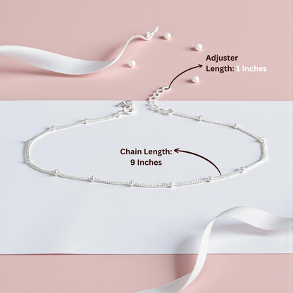 92.5% Pure Silver Rhodium Plated Plain Ball Anklet For Girls & Womens Chandi Ki Payal