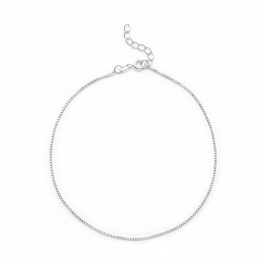 Plain Box Anklet for Girls & Women by Akshat Sapphire 92.5 Pure Silver Rhodium Plated PYB