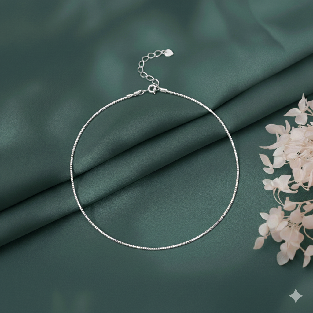 92.5% Pure Silver Rhodium Plated Plain Box Anklet For Girls & Womens Chandi Ki Payal
