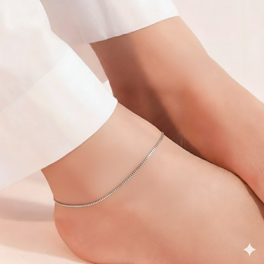 92.5% Pure Silver Rhodium Plated Plain Box Anklet For Girls & Womens Chandi Ki Payal
