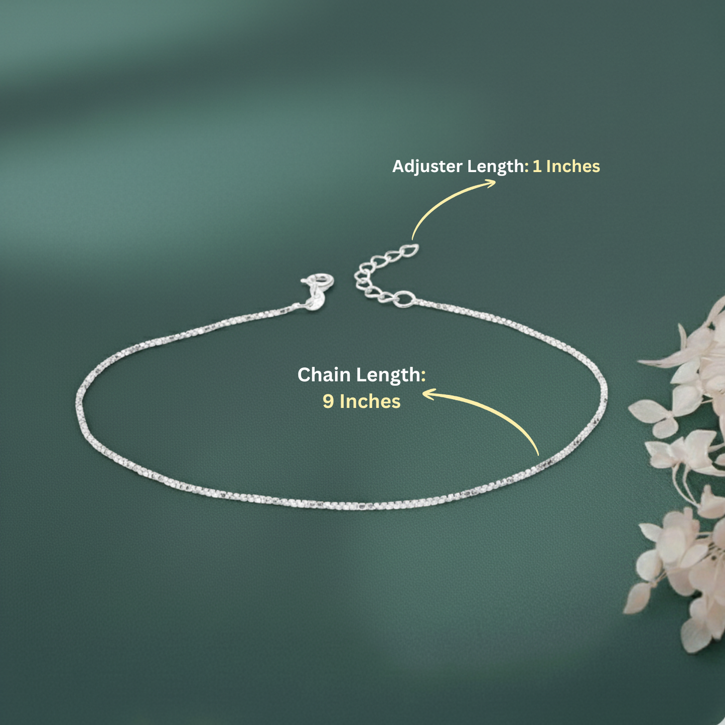 92.5% Pure Silver Rhodium Plated Plain Box Anklet For Girls & Womens Chandi Ki Payal