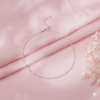 92.5% Pure Silver Rhodium Plated Chain Figaro Anklet For Girls & Womens Chandi Ki Payal