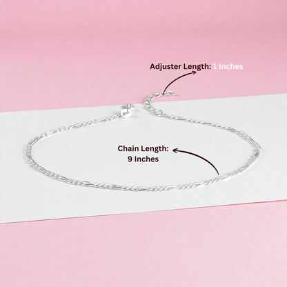 92.5% Pure Silver Rhodium Plated Chain Figaro Anklet For Girls & Womens Chandi Ki Payal